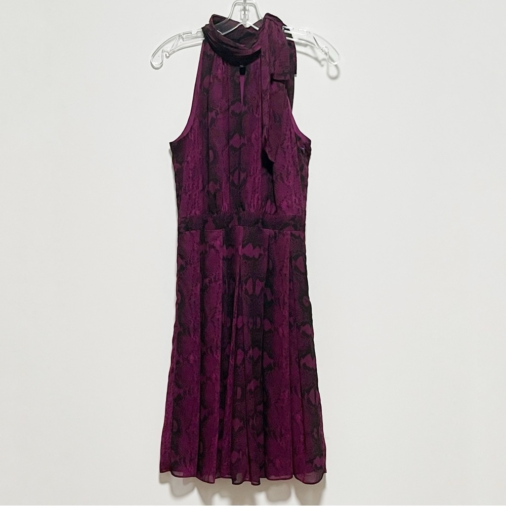 WHBM Fit & Flare Amethyst snake print Sleeveless halter Tie neck chiffon Dress - Picture 8 of 11